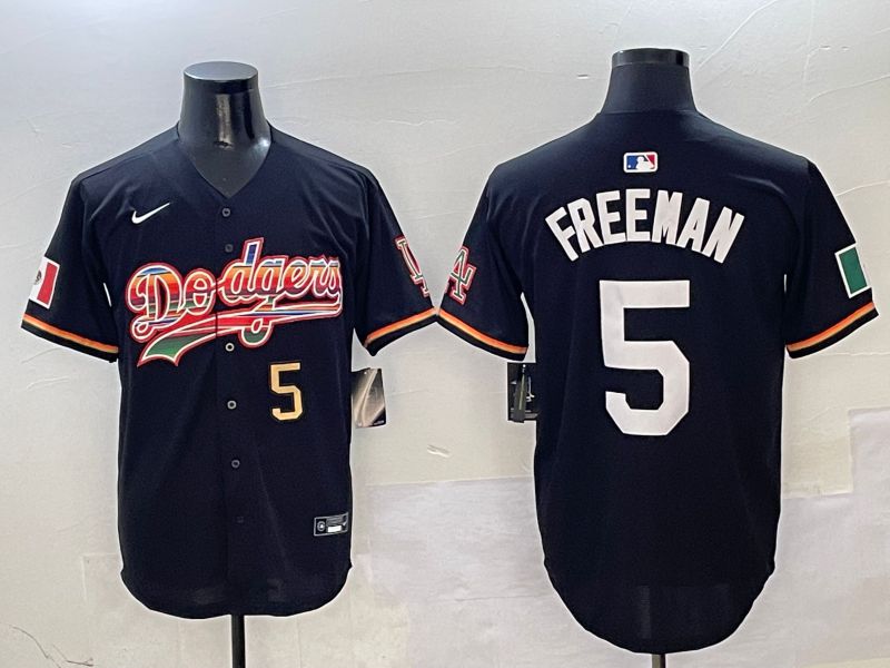 Men Los Angeles Dodgers 5 Freeman Black rainbow Nike 2025 MLB Jersey style 3